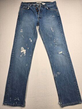 Gap Boy Fit Distressed Blue Jeans 8L Straight Leg Mid-Rise Denim